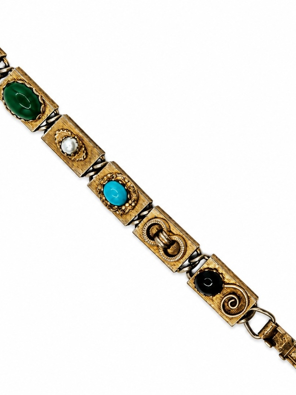 Vintage 1950-60s Goldtone Box Link Cabochon Bracelet